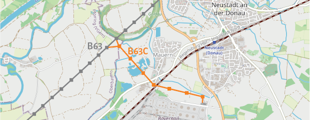 Übersichtskarte zum Planfeststellungsverfahren für den Ersatzneubau der 110-kV-Leitung Neustadt a.d.Donau, Ltg. Nr. B63C